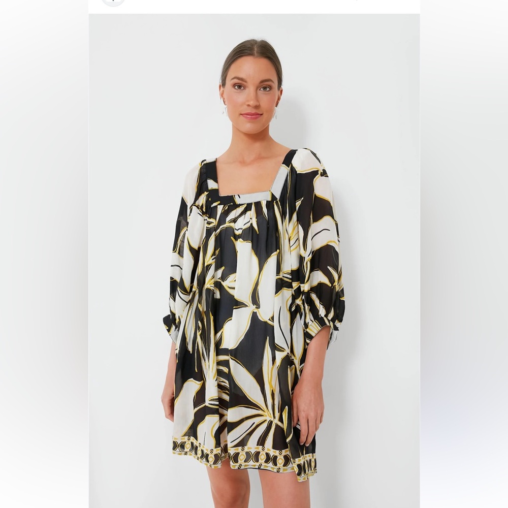 Tuckernuck Mod Iris Balloon Sleeve Coverup Navy & Yellow Small